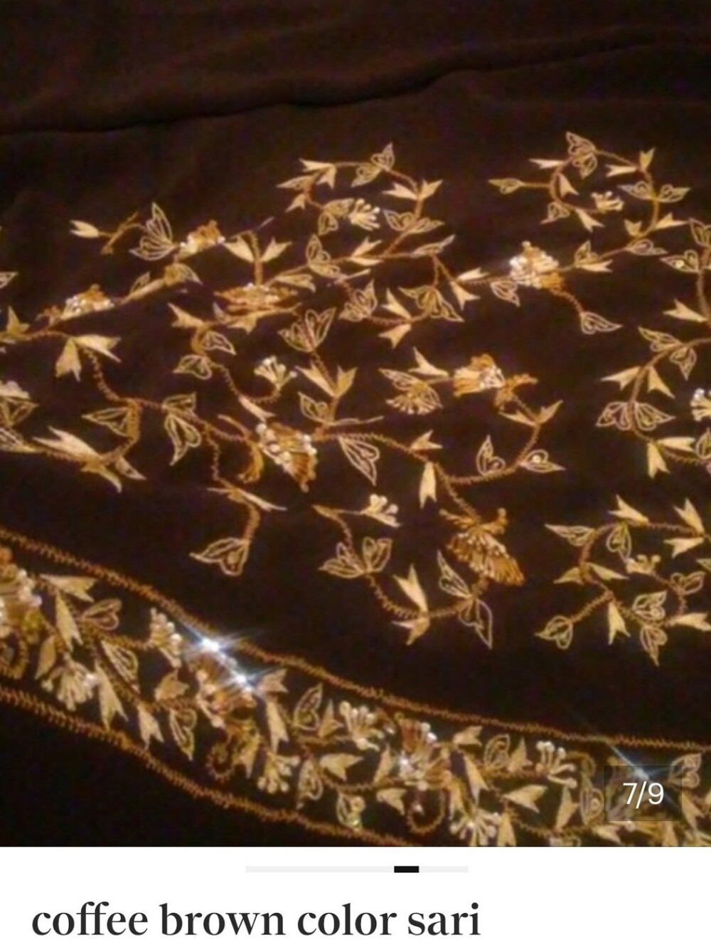 coffee brown color sari Embroidered Floral with Gold Threading